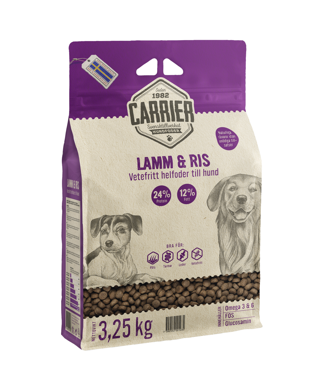 Lamm & Ris Hundfoder - 3,25 kg - Carrier
