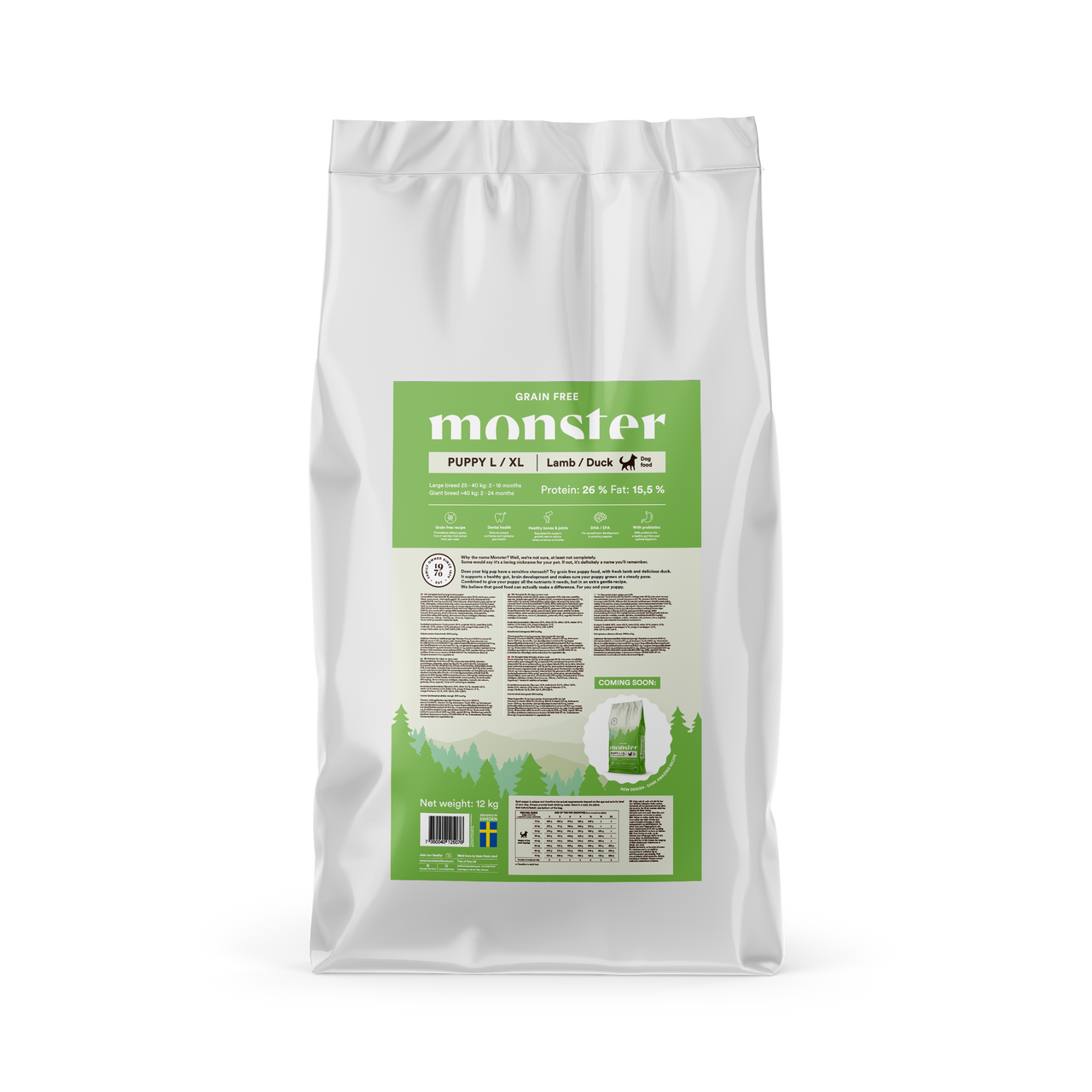 Dog Grain Free Puppy Large/XL Lamb &  Duck - 12 kg - Monster