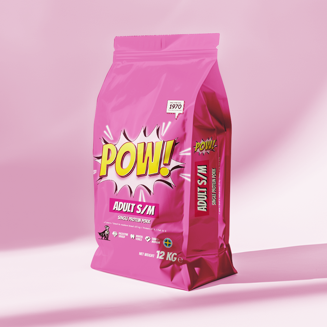 Dog Adult Small/Medium Pork Torrfoder för Hund - 2 kg - Pow!