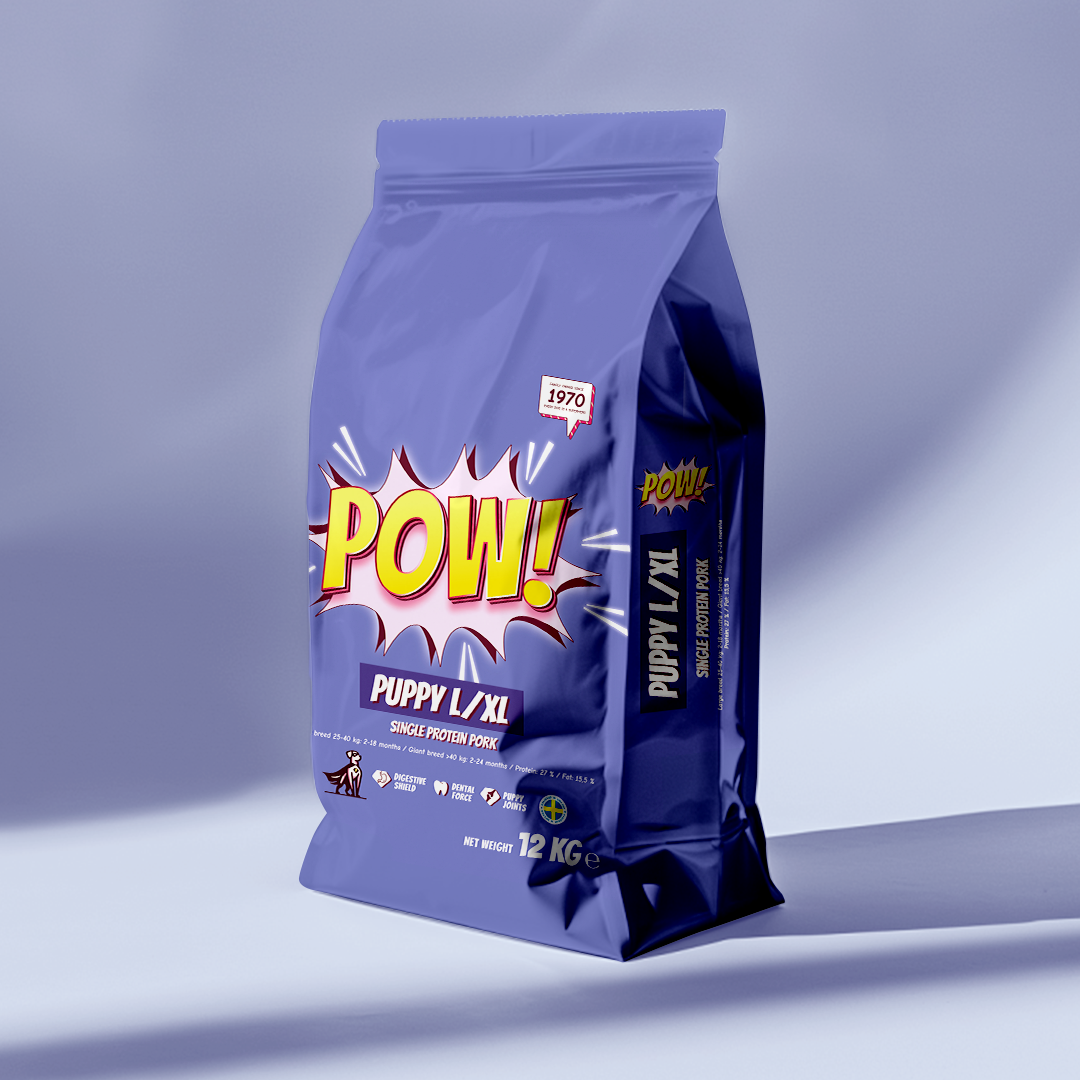 Dog Puppy Large/X-Large Pork Torrfoder för Valp - 12 kg - Pow!