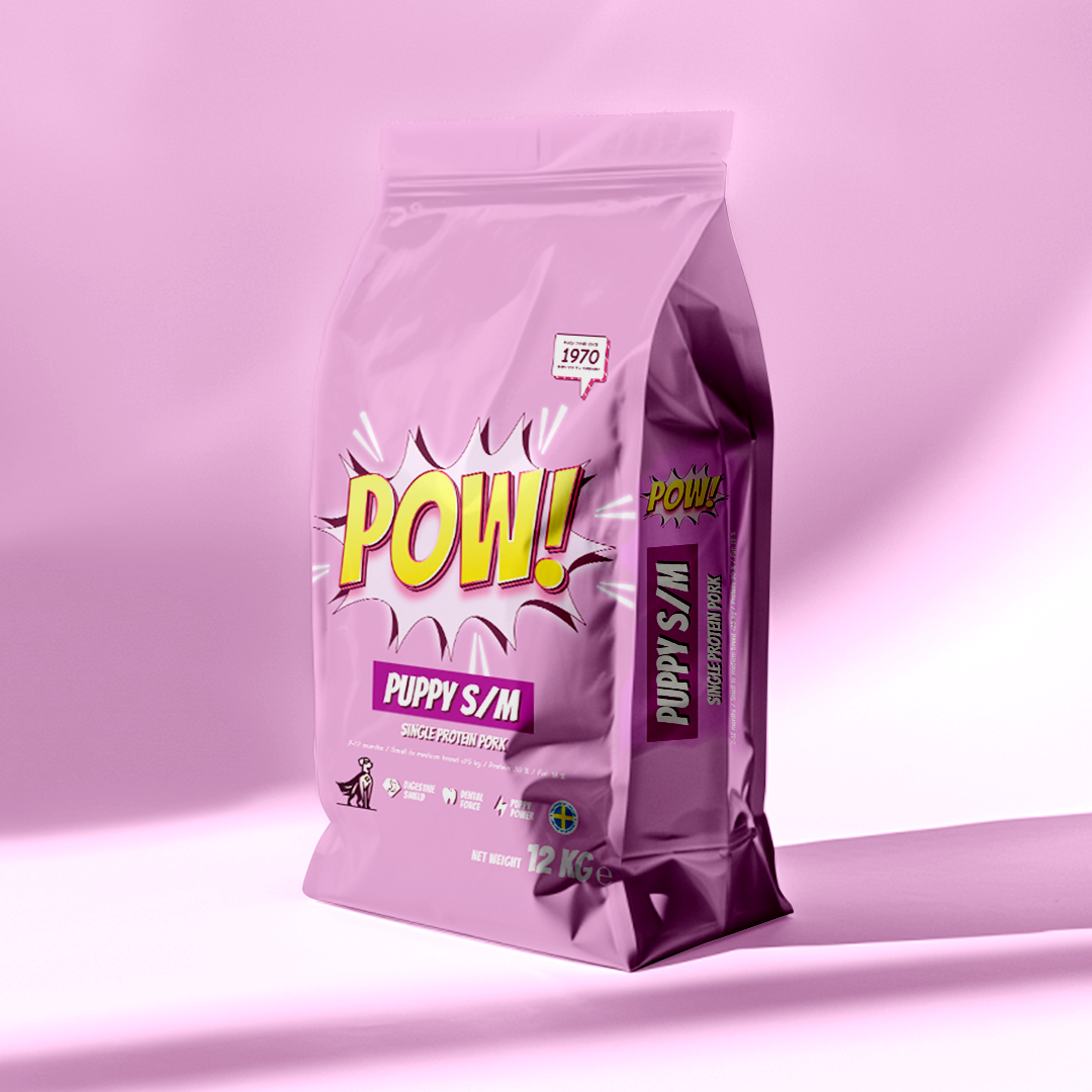 Dog Puppy Small/Medium Pork Torrfoder för Valp - 12 kg - Pow!