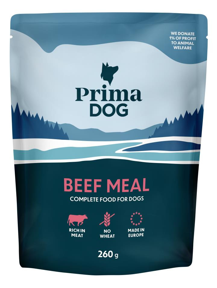 Portionsmåltid med Biffsmak för hund - 12 x 260 g - PrimaDog