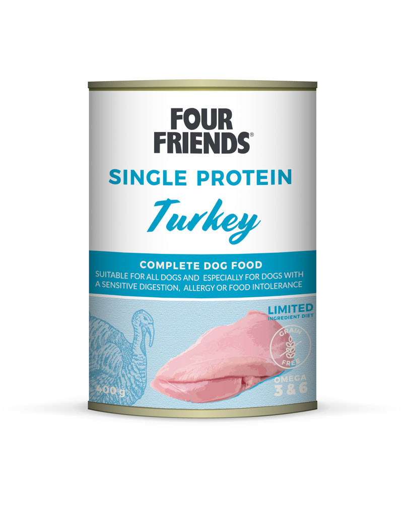 Single Protein Turkey Våtfoder för hund - 6 st x 400 g - FourFriends