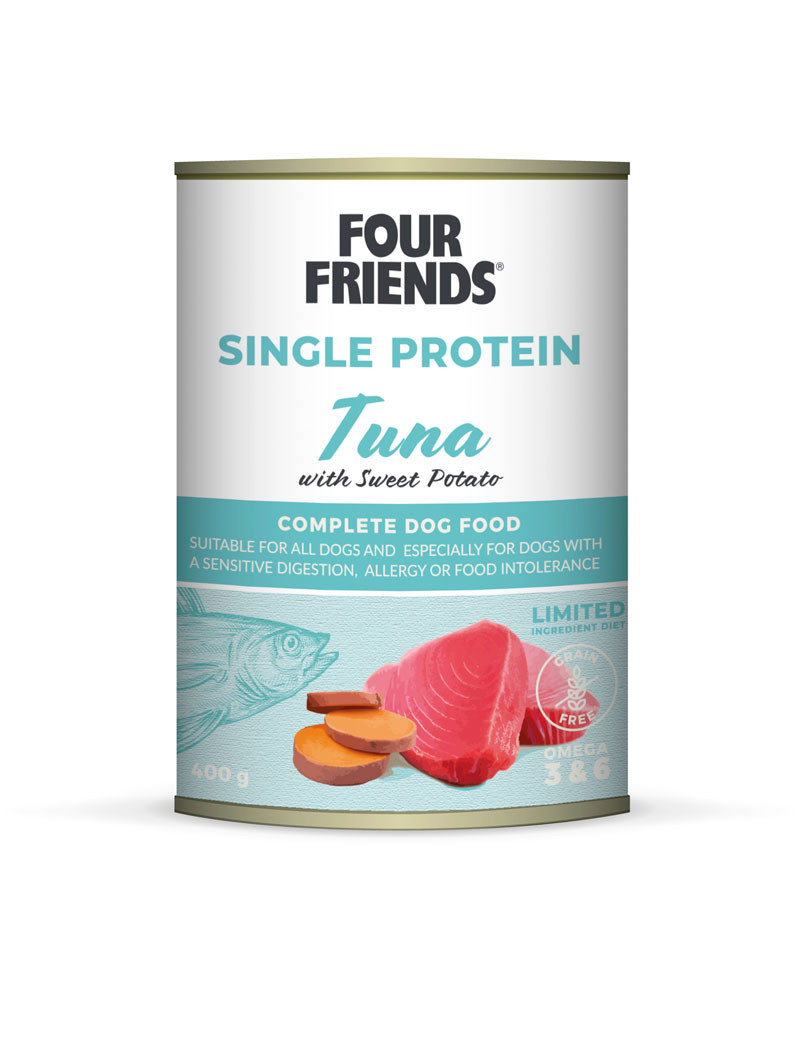 Single Protein Tuna & Sweet Potato Våtfoder för hund - 6 st x 400 g - FourFriends
