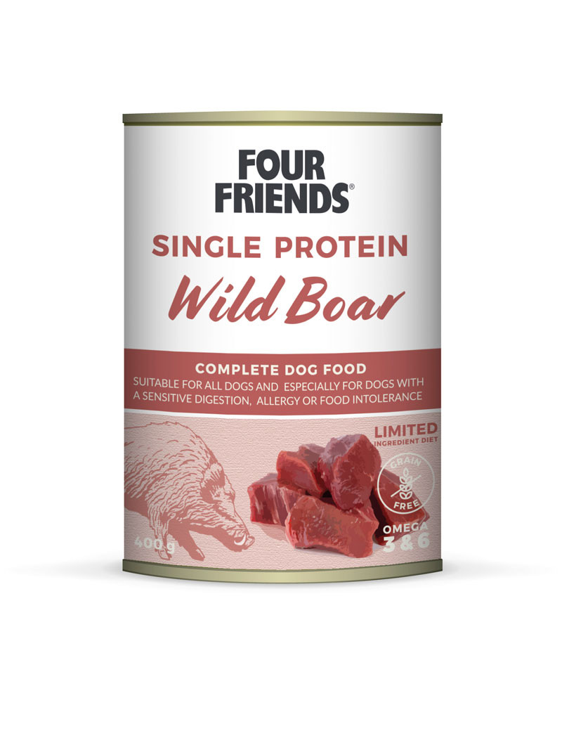 Single Protein Wild Boar Våtfoder för hund - 6 st x 400 g - FourFriends