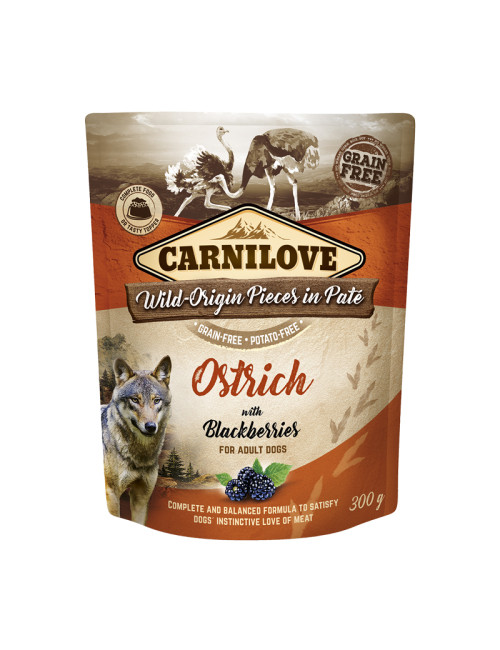 Pouch Paté Ostrich with Blackberries Våtfoder till Hund - 12 x 300 g - Carnilove