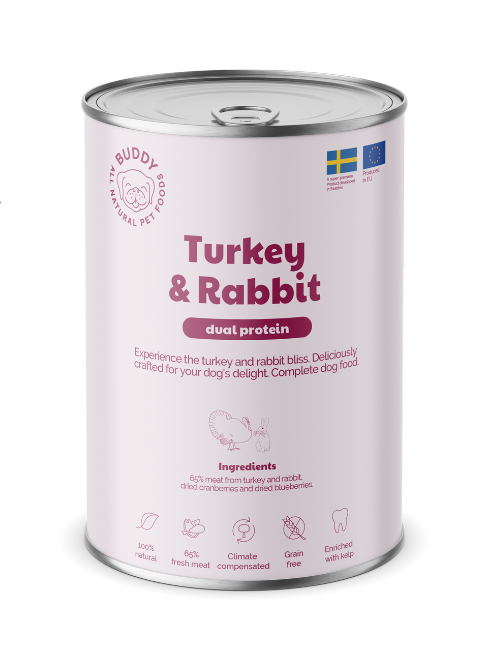 Turkey & Rabbit Våtfoder för Hund - 6 x 400 g - Buddy Pet Food
