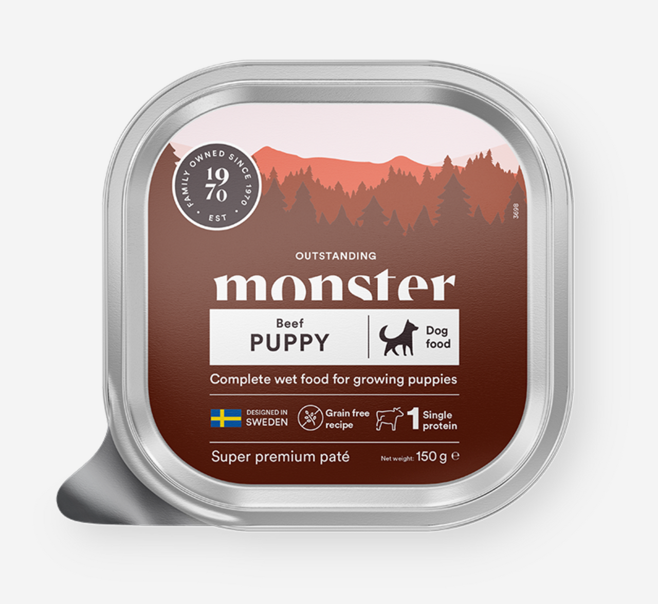 Våtfoder Paté med Nöt för Valp - 12 x 150 g - Monster