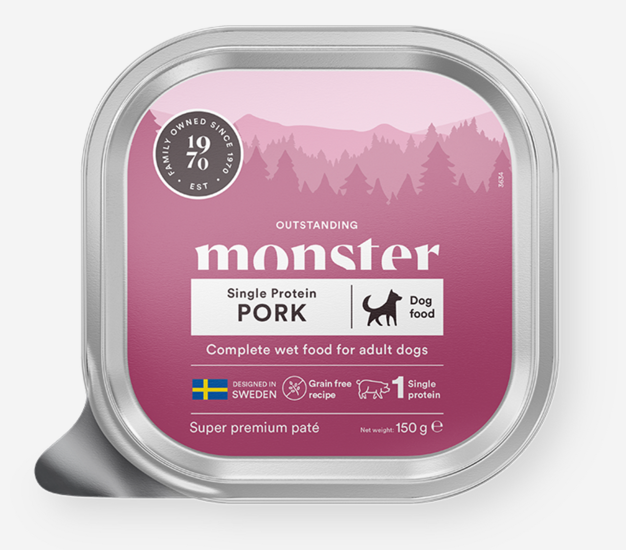 Våtfoder Paté med Fläsk för Hund - 12 x 150 g - Monster