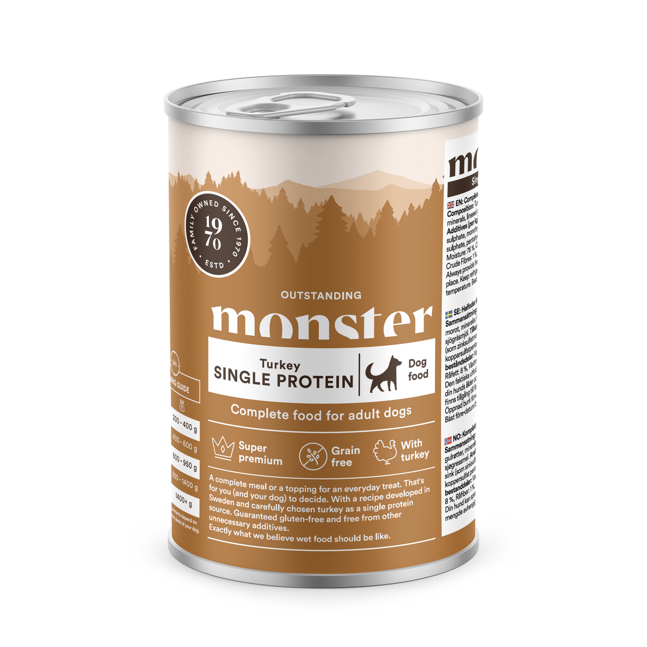 Dog Adult Single Protein Turkey - 6 x 400 g - Monster
