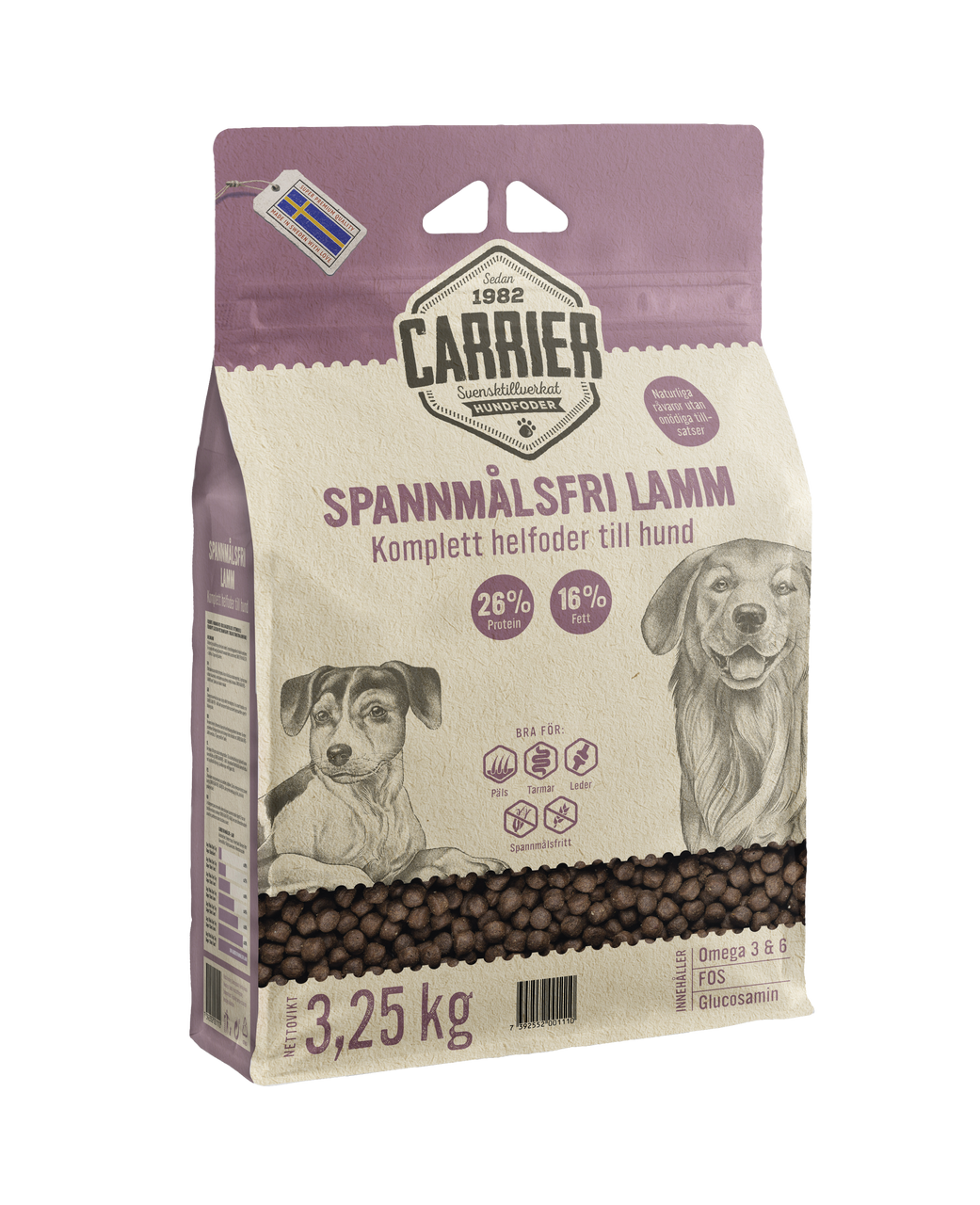 Spannmålsfri Lamm Hundfoder - 3,25 kg - Carrier