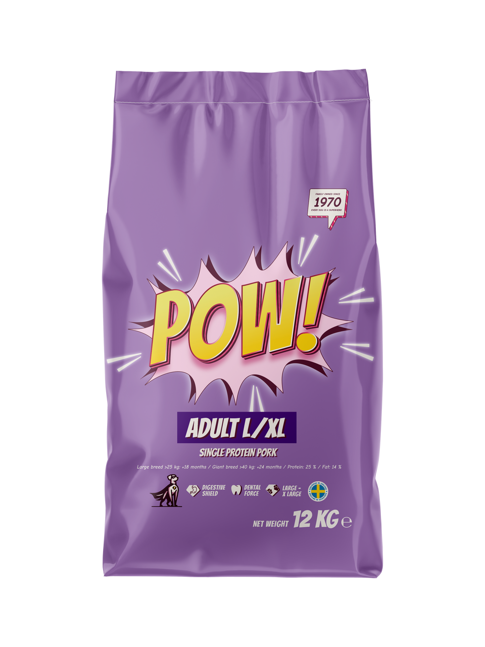 Dog Adult Large/X-Large Pork Torrfoder för Hund - 2 kg - Pow!