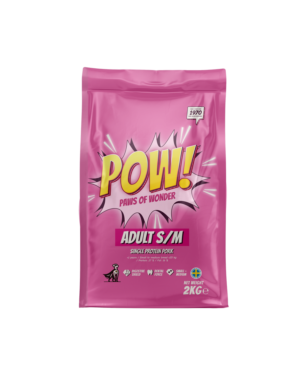 Dog Adult Small/Medium Pork Torrfoder för Hund - 2 kg - Pow!