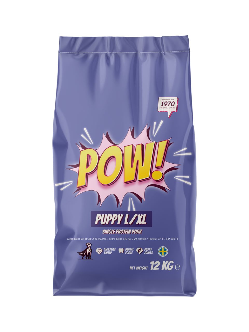 Dog Puppy Large/X-Large Pork Torrfoder för Valp - 2 kg - Pow!