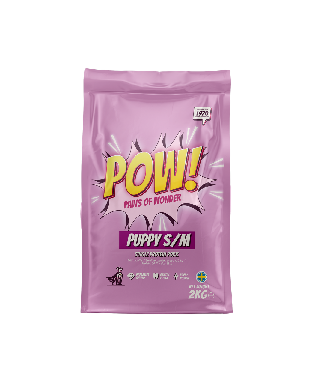 Dog Puppy Small/Medium Pork Torrfoder för Valp - 2 kg - Pow!