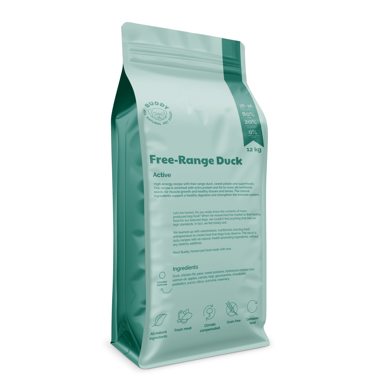 Free-Range Duck Torrfoder för Hund - 12 kg - Buddy Pet Food