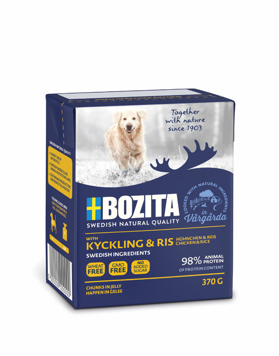 Kyckling/Ris bitar  i Gelé för hund - 6 st x 370 g - Bozita