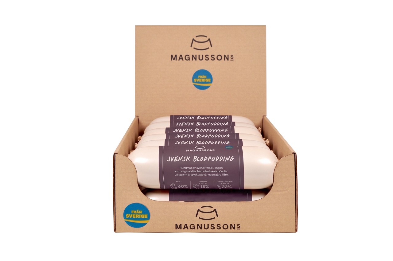 Svensk Blodpudding, Ångkokt Hundfoder - 12 x 650 g - Magnussons