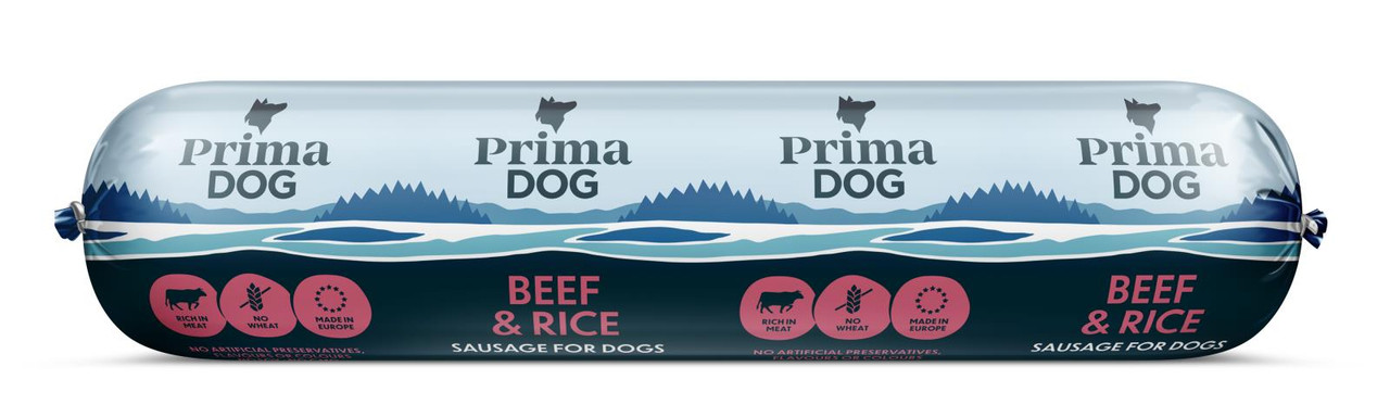 Nöt & Ris Köttkorv Hundfoder - 12 x 800 g - PrimaDog
