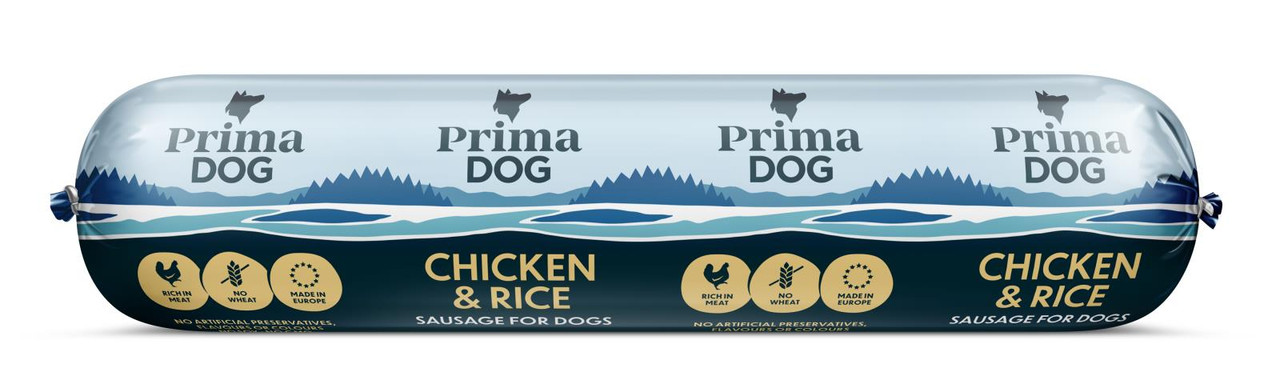 Kyckling & Ris Köttkorv för hund - 12 x 800 g - PrimaDog