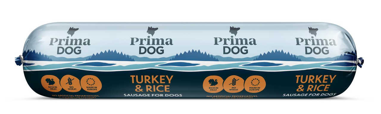 Kalkon & Ris Köttkorv för hund - 12 x 800 g - PrimaDog