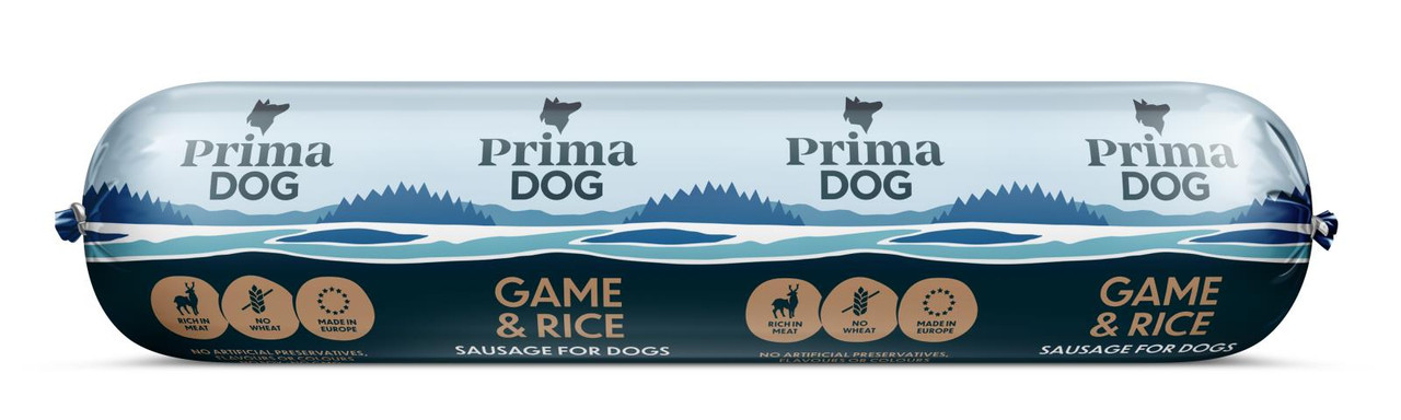 Vilt & Ris Köttkorv för hund - 12 x 800 g - PrimaDog