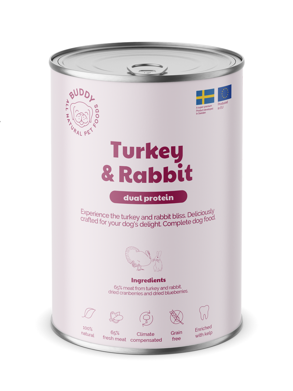 Turkey & Rabbit Våtfoder för Hund - 6 x 400 g - Buddy Pet Food