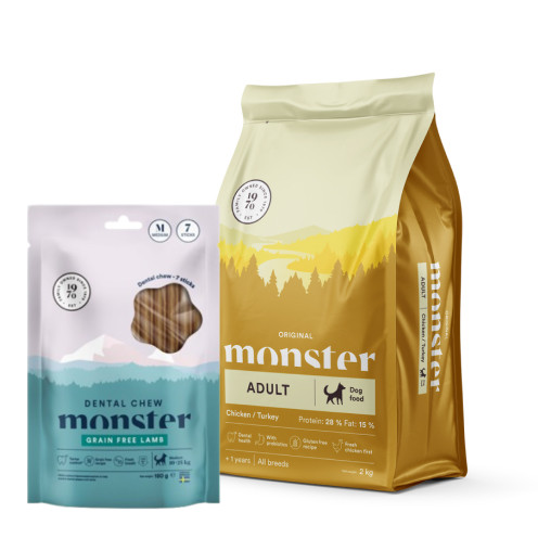 Köp Dog Original Adult Chicken & Turkey - få Dental Chew på köpet! - 12 kg + Dental Chew - Monster