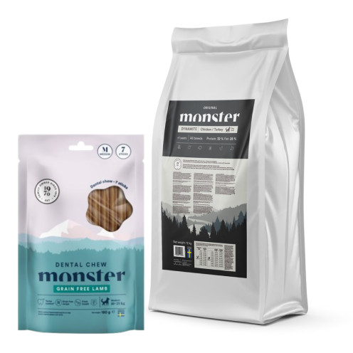 Köp Dog Original Dynamite Chicken & Turkey - få Dental Chew på köpet! - 12 kg + Dental Chew - Monster