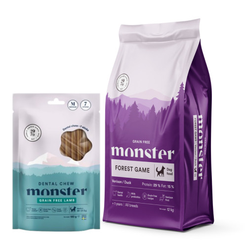 Köp Dog Grain Free Forest Venison & Duck - få Dental Chew på köpet! - 12 kg + Dental Chew - Monster