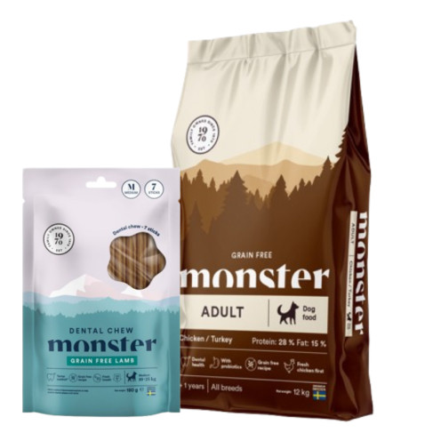 Köp Dog Grain Free Adult Chicken/Turkey - få Dental Chew på köpet! - 12 kg + Dental Chew - Monster