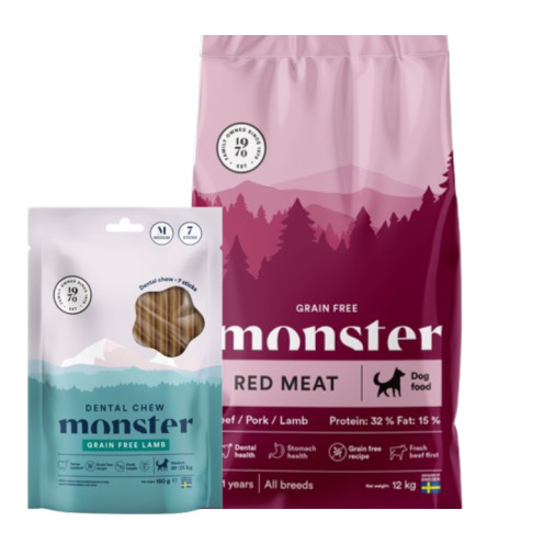 Köp Dog Grain Free Adult Red Meat - få Dental Chew på köpet! - 12 kg + Dental Chew - Monster