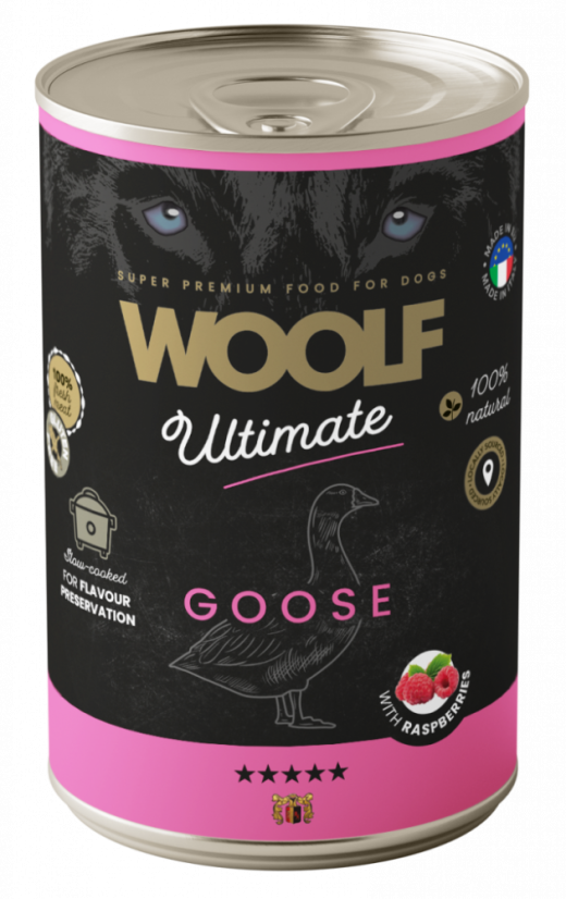 Goose and Raspberry Våtfoder för Hund - 6 x 400 g - Woolf Snacks