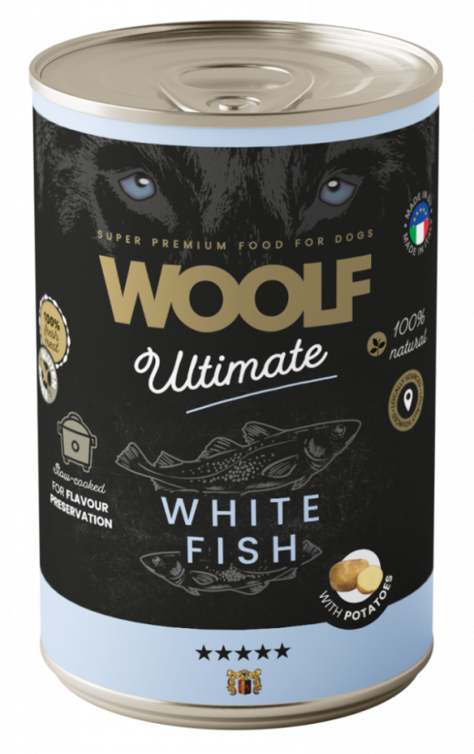 White Fish and Potato Våtfoder för Hund - 6 x 400 g - Woolf Snacks