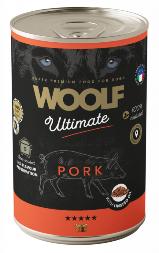 Pork and Linseed Oil Våtfoder för Hund - 6 x 400 g - Woolf Snacks