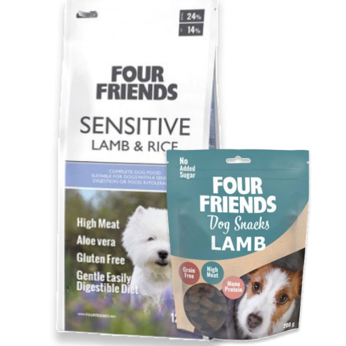 Köp Sensitive Lamb & Rice Hundfoder - få godis på köpet! - 12 kg + hundgodis - FourFriends