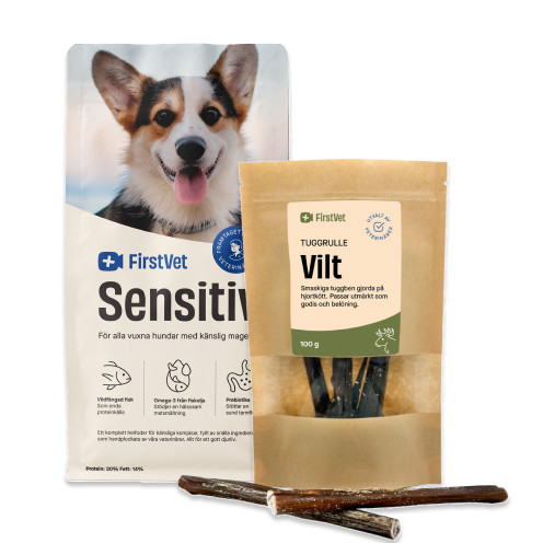 Köp FirstVet Sensitiv för hundar med känslig mage 12 kg - få tuggben på köpet! - 12 kg + 100 g - FirstVet