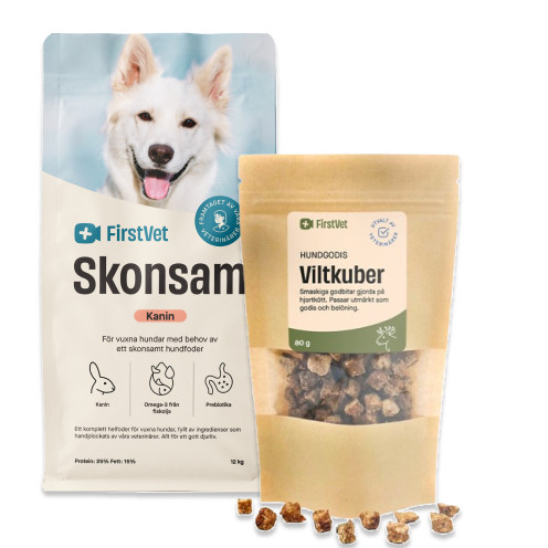 Köp FirstVet Skonsam, hypoallergent foder för hundar 12 kg - få godis på köpet! - 12 kg + 80 g - FirstVet