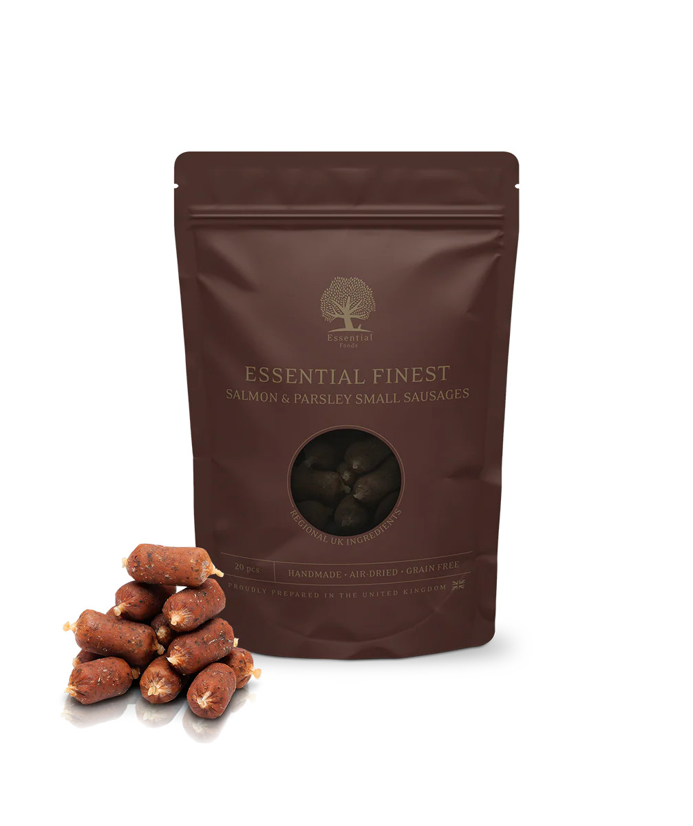 Essential Finest Salmon & Parsley Small Sausages Hundgodis - 120 g - Essential Foods