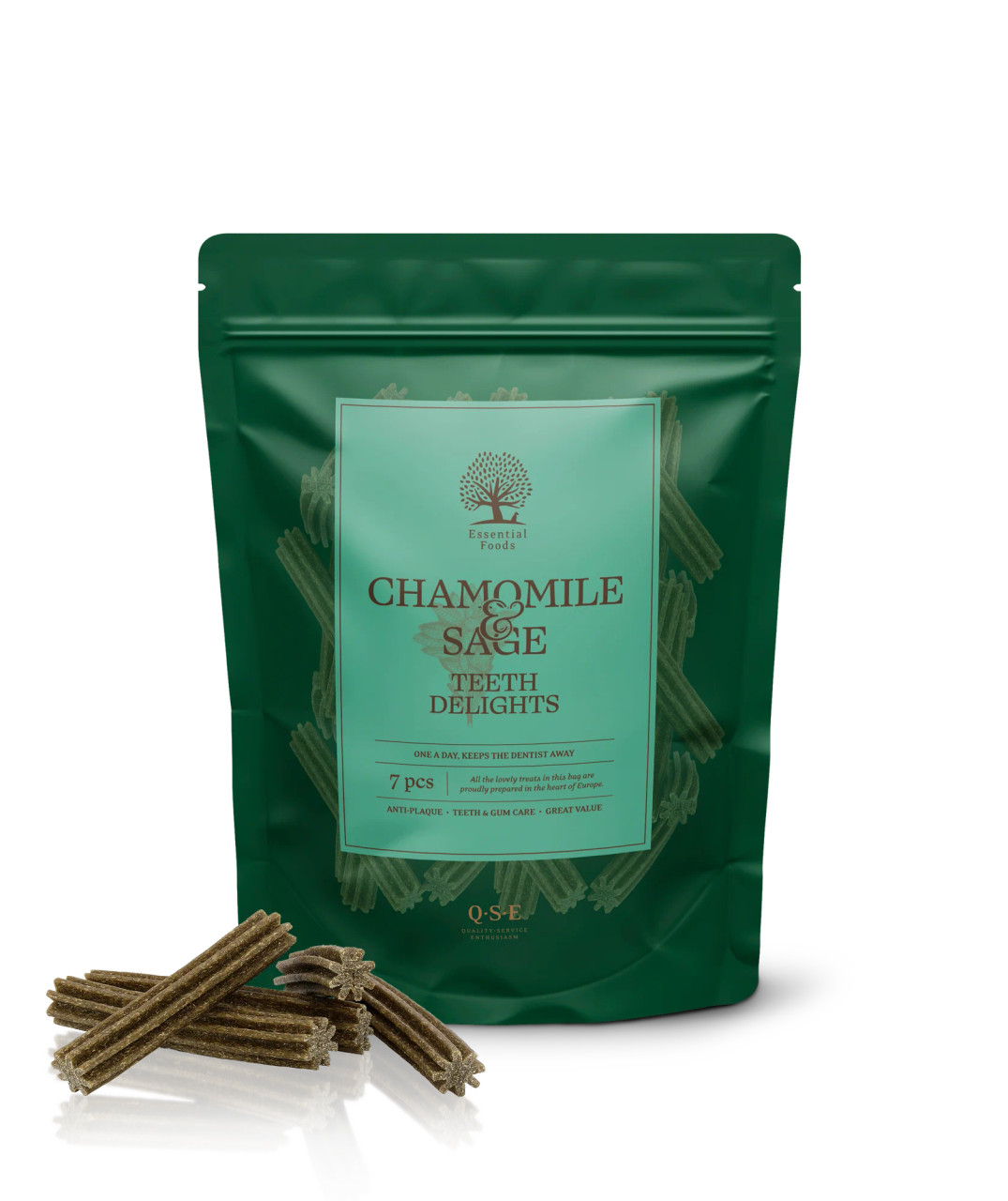 Essential Chamomile & Sage Teeth Delights Tuggben för Hund - 7 st - Essential Foods