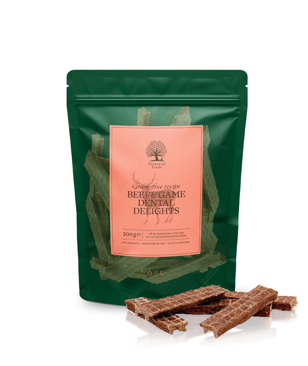 Essential Grain-Free Beef & Game Dental Delights Tuggben för Hund - 200 g - Essential Foods