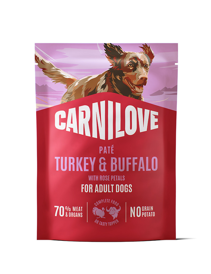 Pouch Paté Turkey & Buffalo with Rose Petals Våtfoder till Hund - 12 x 300 g - Carnilove