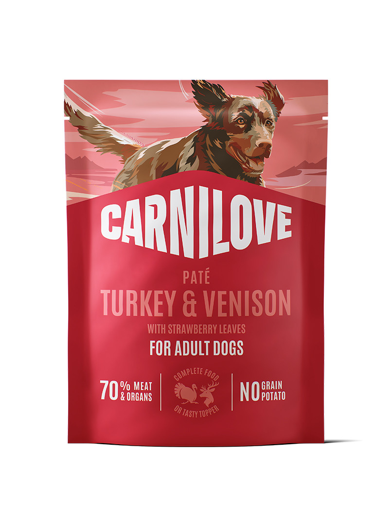 Dog Pouch Paté Turkey & Venison with Strawberry Leaves Våtfoder till Hund - 12 x 300 g - Carnilove