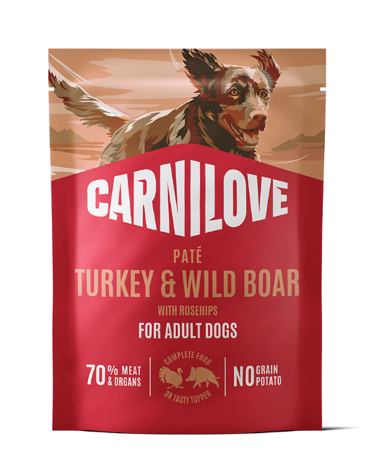 Pouch Paté Turkey & Wild Boar with Rosehips Våtfoder till Hund - 12 x 300 g - Carnilove