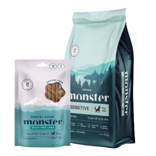 Köp Dog Original Sensitive White Fish - få Dental Chew på köpet! - 12 kg + Dental Chew - Monster