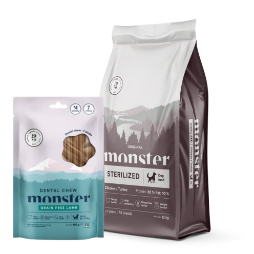 Köp Dog Original Sterilized Chicken & Turkey - få Dental Chew på köpet! - 12 kg + Dental Chew - Monster