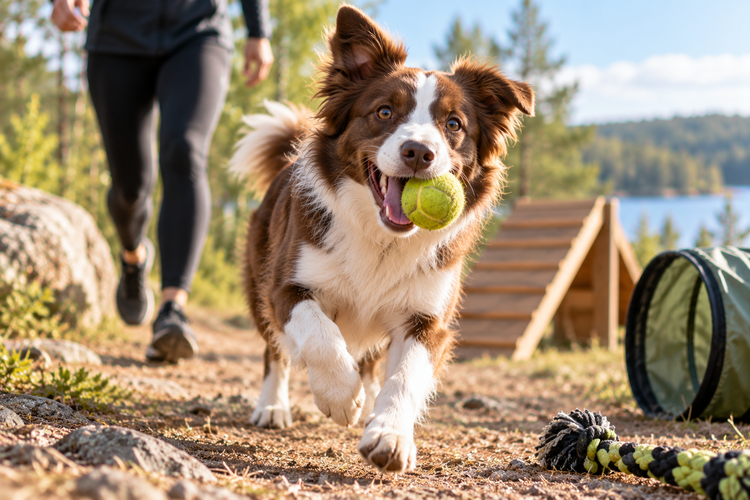 Hund som aktiveras med lek utomhus