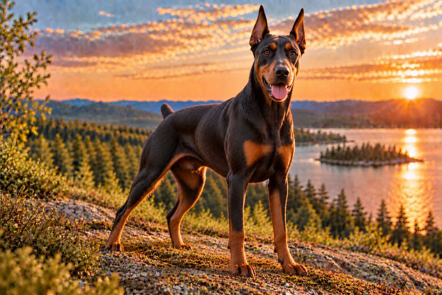 Dobermann utomhus i naturen