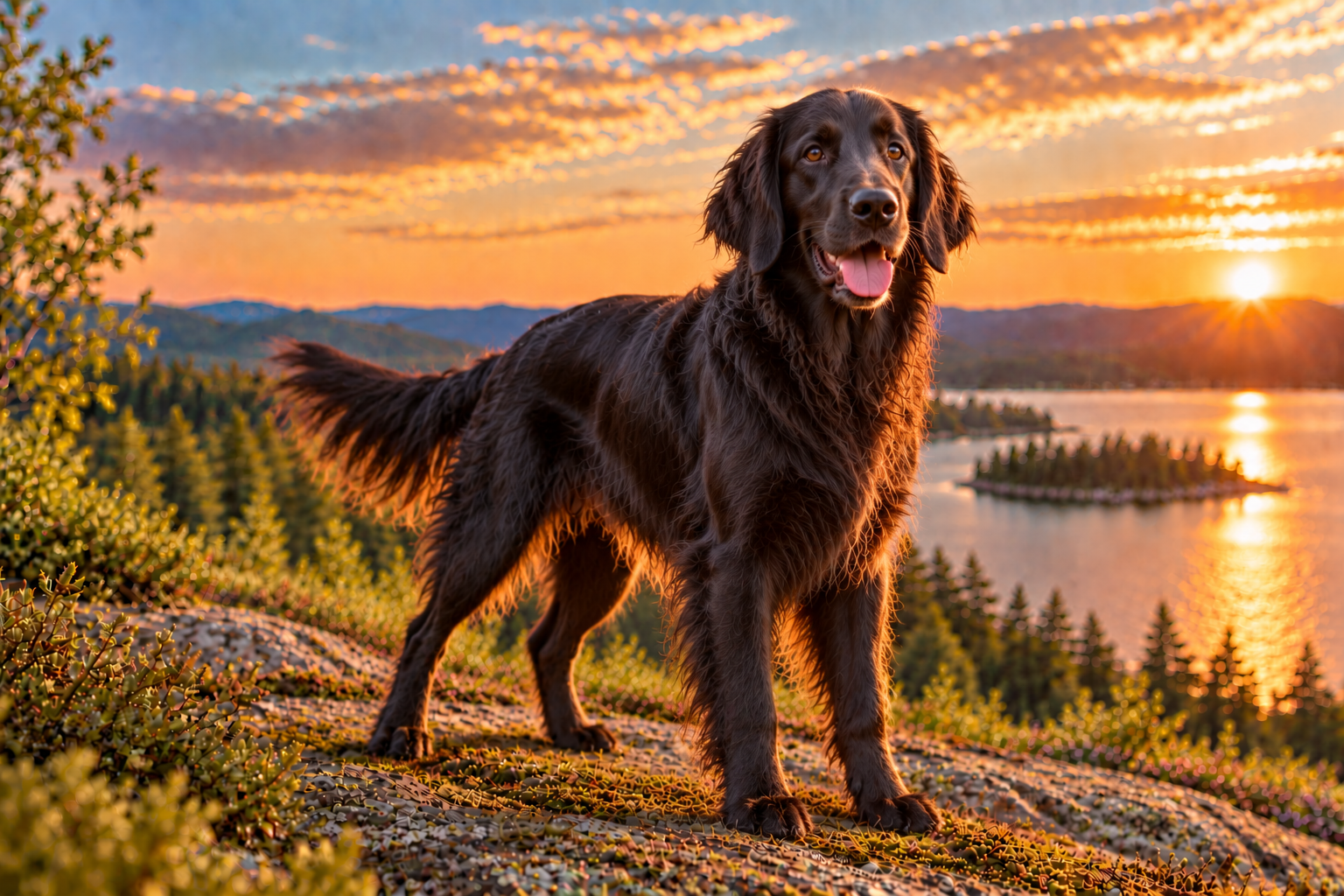 Flatcoated retriever utomhus i naturen