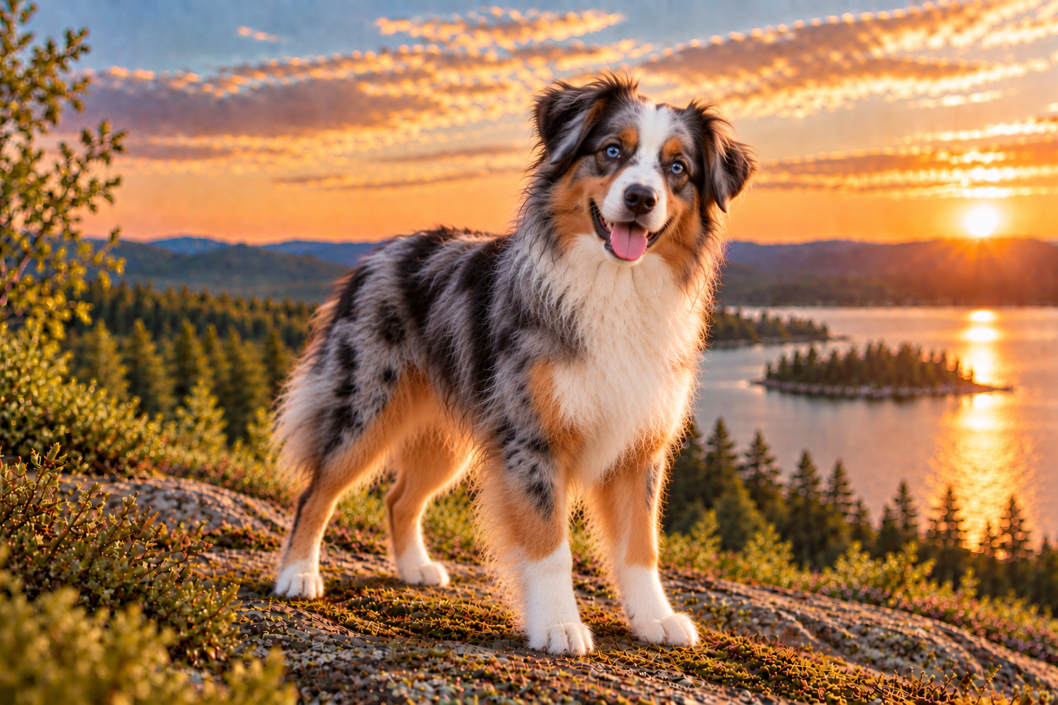 Miniature american shepherd utomhus i naturen